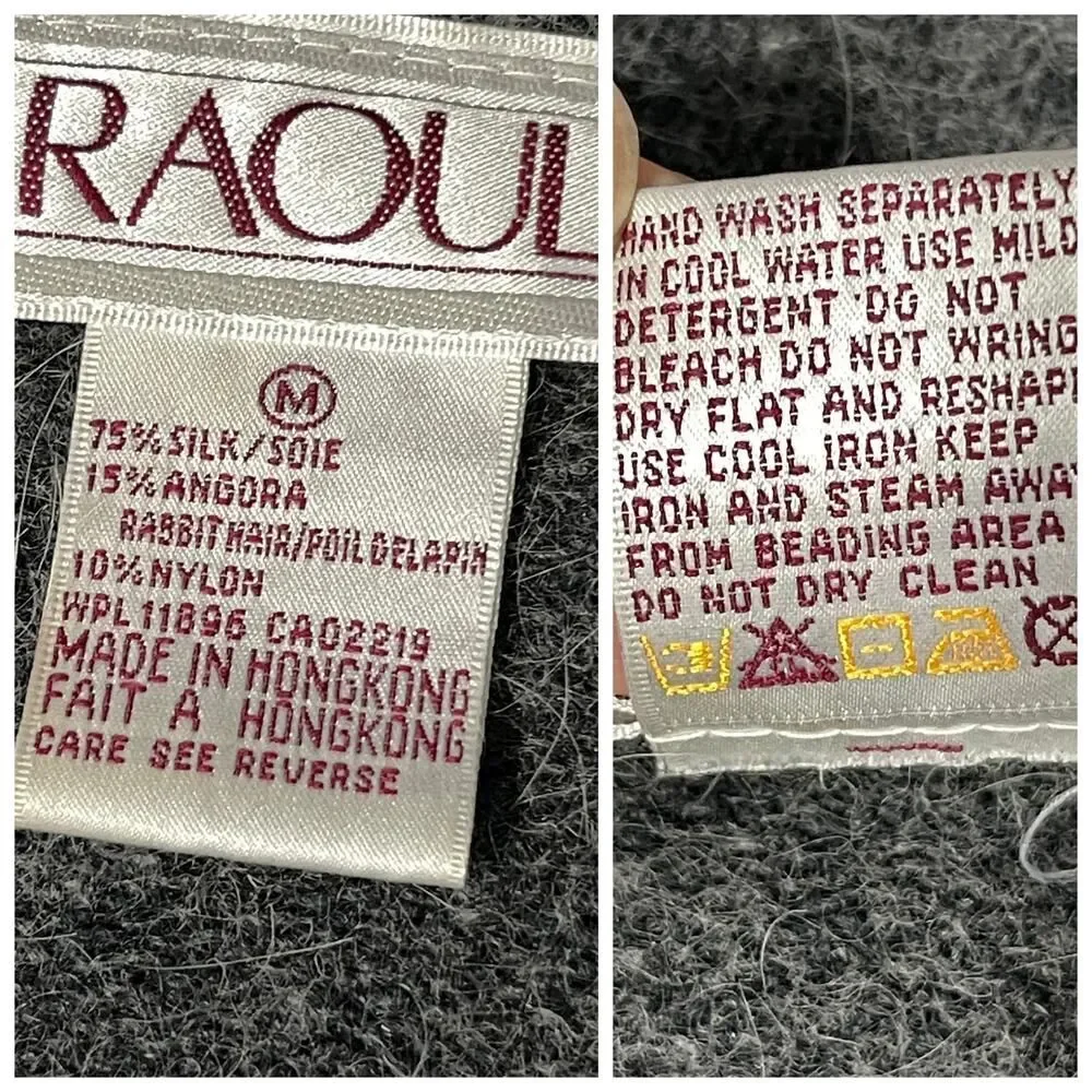 Raoul VINTAGE Gray Silk Angora Sweater Womens Sz M Beaded Sequins Long Sleeve - Picture 10 of 10